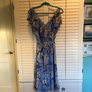 Eliza J Fit and flare floral belted chiffon dress